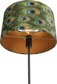 Stojaca lampa čierna s tienidlom z zamatu Peacock so zlatom 35 cm - Parte