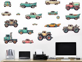 Retro autíčka textilní prelepiteľné nálepky na stenu hárok 46 x 24 cm