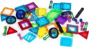 MULTISTORE Magnetické stavebné kocky 48 ks – stavebnica 2D/3D s kolieskami a šablónami, pre deti 3+