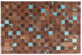 Kožený koberec 160 x 230 cm hnedá/modrá ALIAGA Beliani