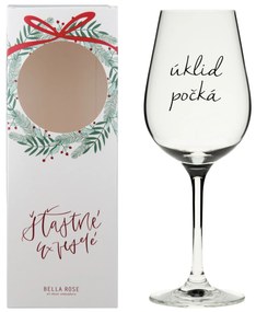 Bella Rose Pohár na víno Úklid počká + vianočná krabička – CZ