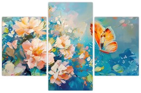 Obraz - Motýľ a kvety, olejomaľba II. (90x60 cm)