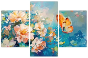 Obraz - Motýľ a kvety, olejomaľba II. (90x60 cm)