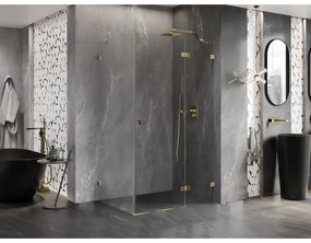 Mexen Lunar, výklopný sprchový kút pravý 90 x 70 cm, 8mm číre sklo, zlatý profil, 834-090-070-50-00-P