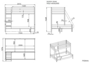 Biela poschodová detská posteľ z borovicového dreva 140x200/90x200 cm Pino Martin – Vipack