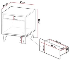 SADA 2x Nočný stolík NORD 45x40 cm dub wotan/antracit