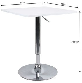 Tempo Kondela Barový stôl s nastaviteľnou výškou, biela, 60x70-91 cm, FLORIAN 2 NEW