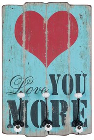 Nástenná drevená ceduľa s háčikmi Love you More - 40*13*60cm