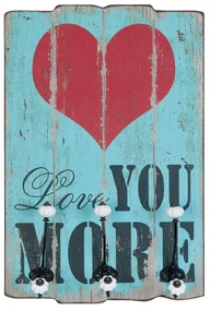 Nástenná drevená ceduľa s háčikmi Love you More - 40*13*60cm