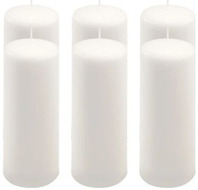 Sada stĺpových sviečok, 20 cm, Ø 7,5 cm, biela, 6 ks