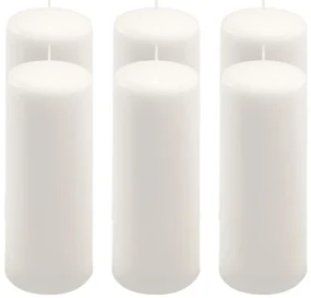 Sada stĺpových sviečok, 20 cm, Ø 7,5 cm, biela, 6 ks