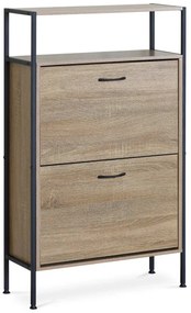 Botník, 3 přihrádky , 2 police, dekor dub, MDF