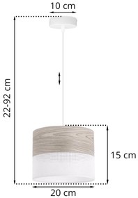 Závesné svietidlo Wood, 1x svetlobéžová dubová dýha/biele PVC tienidlo, (fi 20cm)