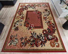 HU Béžovo-červený  koberec Shiraz Bcf Mriezka-Bordo Rozmer: 40x60 cm