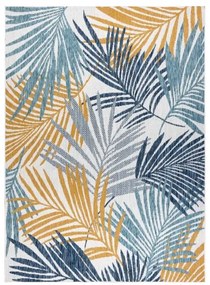 Koberec SISAL COOPER palmové listy, tropický 22258 ecru / tmavomodrý