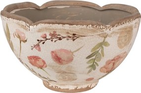 Béžový keramický obal na kvetináč s ružovými kvetmi Olia M - Ø 21*12 cm