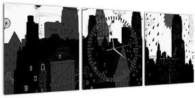 Obraz - Mesto s nápismi a vzormi (s hodinami) (90x30 cm)
