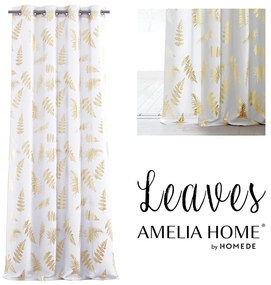 Záclona AmeliaHome Leaves I biela/zlatá