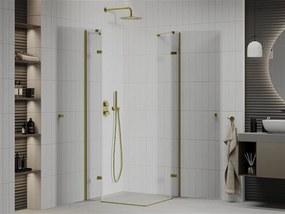 Mexen Roma Duo, sprchovací kút  80 (dvere) x 80 (dvere) cm, 6mm číre sklo, zlatý profil, 854-080-080-50-00-02