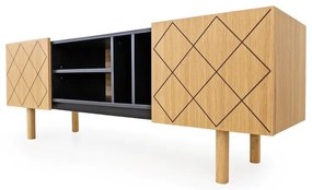 Čierny/prírodný TV stolík v dekore duba 175x60 cm Porto - Woodman