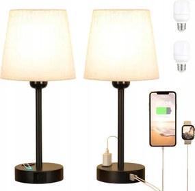 Sada 2x Dotyková nočná lampička s Usb-a+c, E27 3 režimy jasu, ľanová