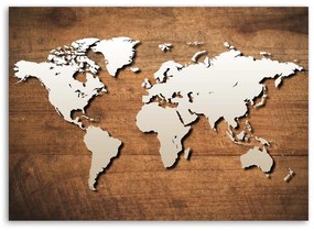 Gario Obraz na plátne Mapa sveta na drevenej doske Rozmery: 120 x 80 cm