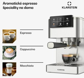 Klarstein SteelPresso Touch kávovar s portafiltrom, Dotykový displej, 20 bar, Nehrdzavejúca oceľ