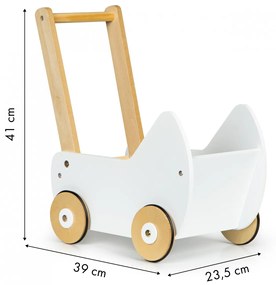 Drevený kočík pre bábiky EcoToys bielo-hnedý