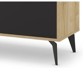 Nízka komoda v dekore duba v čierno-prírodnej farbe 140x79 cm Nola – Marckeric