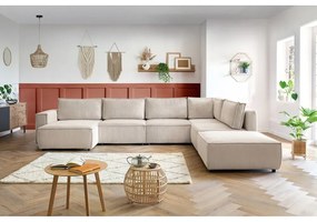 Krémovobiela menčestrová rohová pohovka (pravý roh/do tvaru "U") Nihad modular – Bobochic Paris