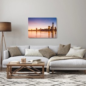 Sklenený obraz mesta pri západe slnka (70x50 cm)