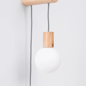 Nástenné svietidlo Nimbi, 1x biele sklenené tienidlo, drevo