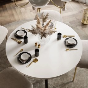 OKRÚHLY ROZKLADACÍ JEDÁLENSKÝ STÔL EWALD BIELY MATNÝ + ČIERNE NOHY 100/140 cm