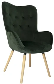 Tmavo zelené zamatové kreslo COZY