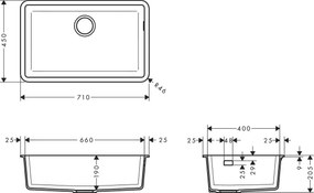 Hansgrohe S51, drez pod dosku 660, čierny grafit, HAN-43432170