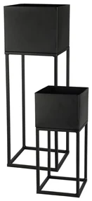 KOVOVÝ KVETINÁČ SO STOJANOM PLAIN SADA 2KS 58X19 CM+37X16 CM ČIERNA