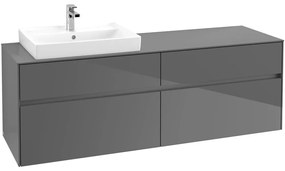 VILLEROY &amp; BOCH Collaro závesná skrinka pod umývadlo na dosku (umývadlo vľavo), 4 zásuvky, s LED osvetlením, 1600 x 500 x 548 mm, Glossy Grey, C022B0FP