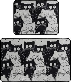 Čierne/sivé kúpeľňové predložky v súprave 2 ks 60x100 cm White Cats – Foutastic