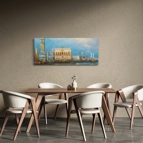 Obraz - Gondola prechádzajúca Benátkami, olejomaľba (120x50 cm)