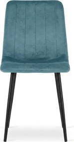 Petrolejová zamatová stolička LAVA PETROL BLUE s čiernymi nohami