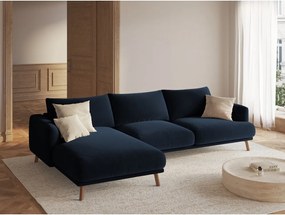 Tmavomodrá zamatová rohová pohovka (ľavý roh/s leňoškou) Naomi – Micadoni