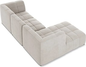 Béžová zamatová rohová pohovka (ľavý roh/s leňoškou) Aloha – Makamii