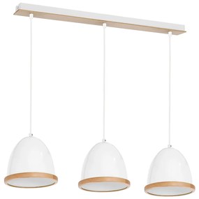 Závesné svietidlo Studio, 3x drevené/biele kovové tienidlo, (fi 21cm), w/br