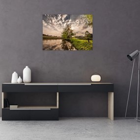 Sklenený obraz prírody s lúčmi (70x50 cm)