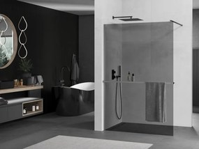 Mexen Kioto+, sprchová zástena Walk-In s poličkou a vešiakom 80 x 200 cm, 8mm šedé sklo, grafitový profil, 800-080-121-95-40