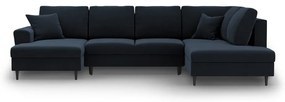 Tmavomodrá zamatová rozkladacia/s úložným priestorom rohová pohovka (pravý roh/do "U") Kyoto – Cosmopolitan Design