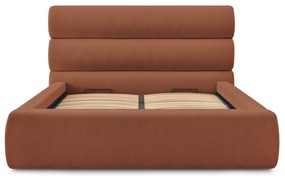 Oranžová čalúnená dvojlôžková posteľ s úložným priestorom s roštom 160x200 cm Jagna – Bobochic Paris