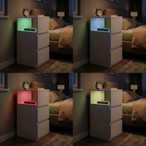 ModernHome Nočný stolík s LED osvetlením - 2 zásuvky biely ModernHome
