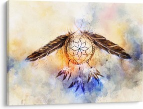 Obraz - Lapač snov s pierkami (70x50 cm)