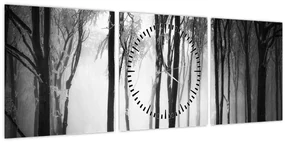 Obraz - Vlk v temnom lese (s hodinami) (90x30 cm)